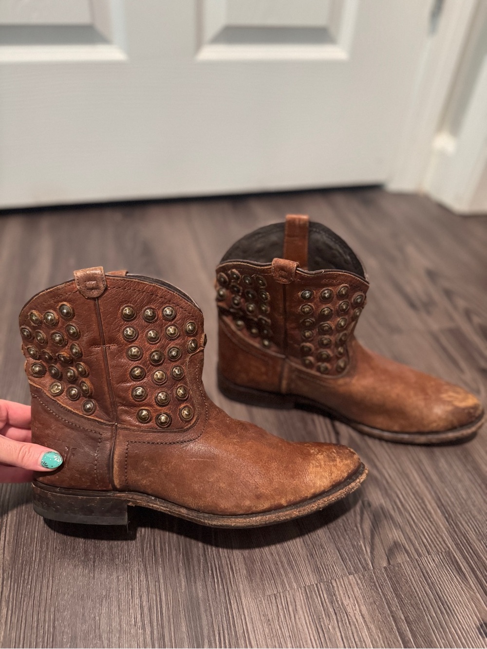 Frye Brown Studded Leather Ankle Boots